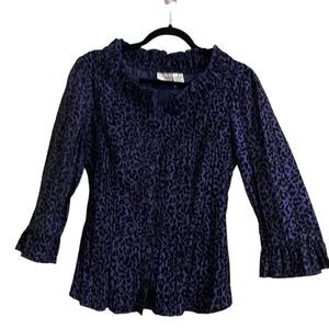 Harve Benard Crinkle Blouse Goth 3/4 Sleeve Button Down Ruffle Detail Medium